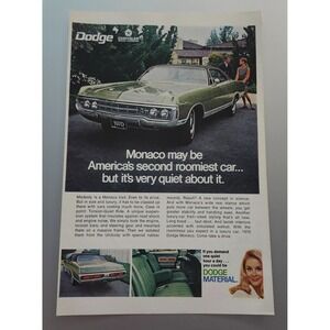 Vintage 1969 Dodge Monaco Original Print Ad Full Page - Second Roomiest Car